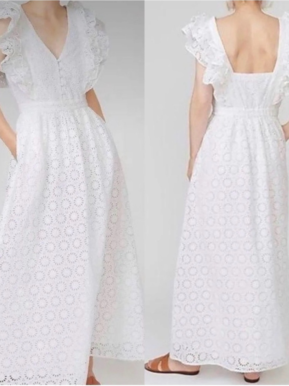 J. Crew White Eyelet Maxi Dress with Ruffle Sleeves
